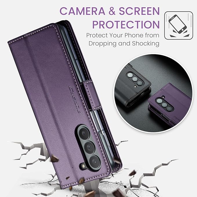 for Samsung Galaxy Z Fold 5 Case, Premium PU Leather Wallet Case Flip Cover with [RFID Blocking][Card Holder][Stand Function] Shockproof Protective for Samsung Galaxy Z Fold 5, Purple