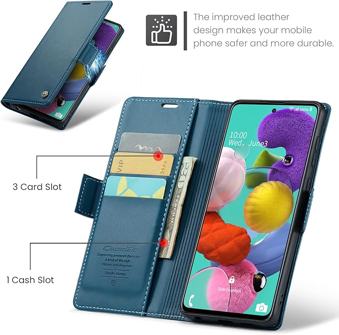 for Samsung Galaxy A51 4G Case, Premium PU Leather Wallet Case Flip Cover with [RFID Blocking][Card Holder][Stand Function] for Samsung Galaxy A51 4G (Non 5G Version), Blue