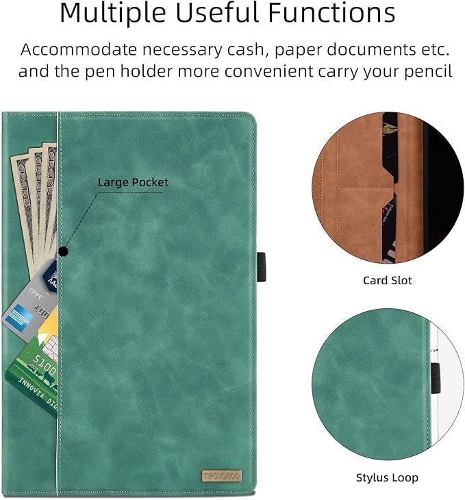 Case for Lenovo Tab M9 9.0 inch 2023 (TB-310FU) / Nook 9" Lenovo Tablet 2024, Multi-Angle Viewing Smart Cover with Pocket, Business PU Leather Flip Stand Cover-Green