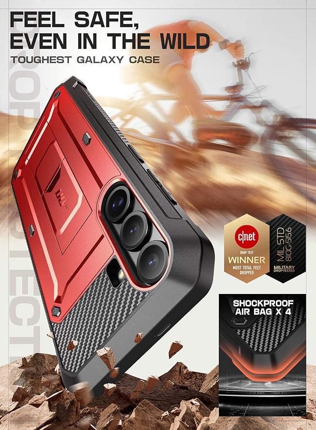 SUPCASE for Samsung Galaxy S25 Case with Stand (Unicorn Beetle Pro), [2 Front Frames] [Built-in Screen Protector & Belt-Clip] Military-Grade Protection Rugged Phone Case for Galaxy S25 6.2", Ruddy