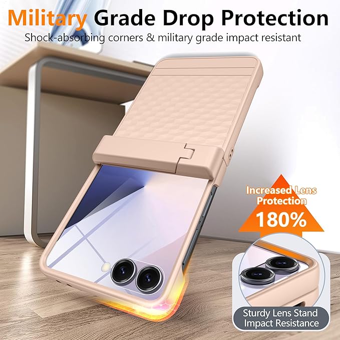 Magnetic for Samsung Galaxy Z Flip 7 Case [Hinge Protection＆Kickstand][Compatible with MagSafe][Built-in Screen Protector] Full-Body Military Protection Phone Case for Samsung Z Flip 7 Gold