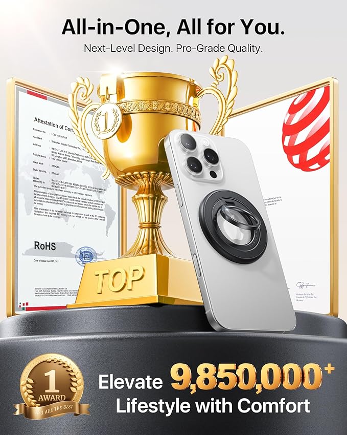 andobil [2025 3rd Gen] Magnetic Phone Grip for MagSafe [Sability Max] Stronger Two-Sided Magnet Cell Phone Ring Holder Compatible with MagSafe Accessories, iPhone 17 Pro Max Air 16 15 14 13 12, Black