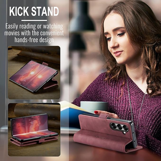 Wallet Case for Samsung Galaxy Z Fold 7 Leather Wallet Flip Cover with Card Holder, Kickstand, Magnetic Closure, RFID Blocking TPU Shockproof Phone Case Compatible with Galaxy Fold 7, Red