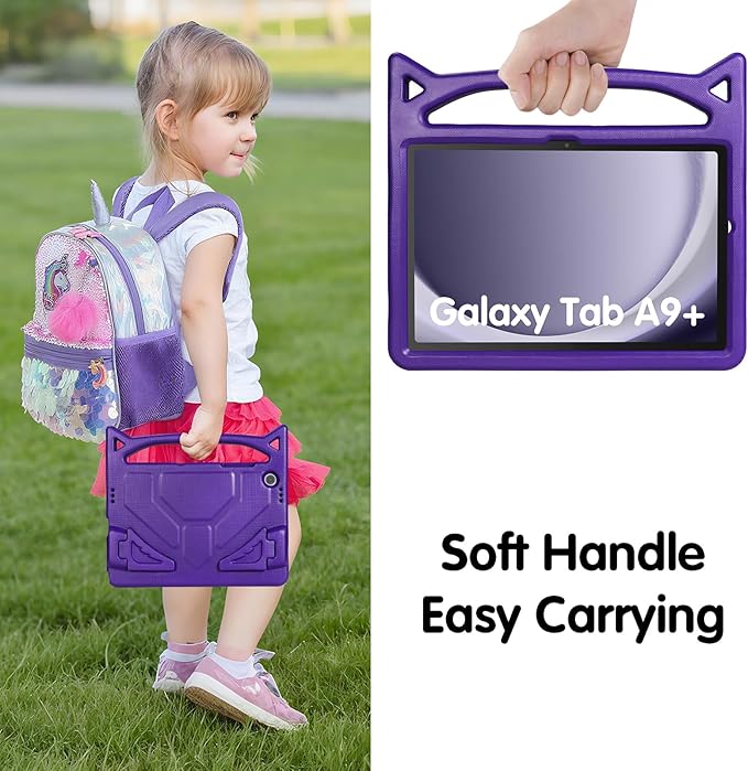 Kids Case for Samsung Galaxy Tab A9 Plus 11inch 2023, Lightweight Durable Shockproof Samsung Galaxy Tab A9+ Cover with Handle,Build-in Kickstand for Kids (Purple)