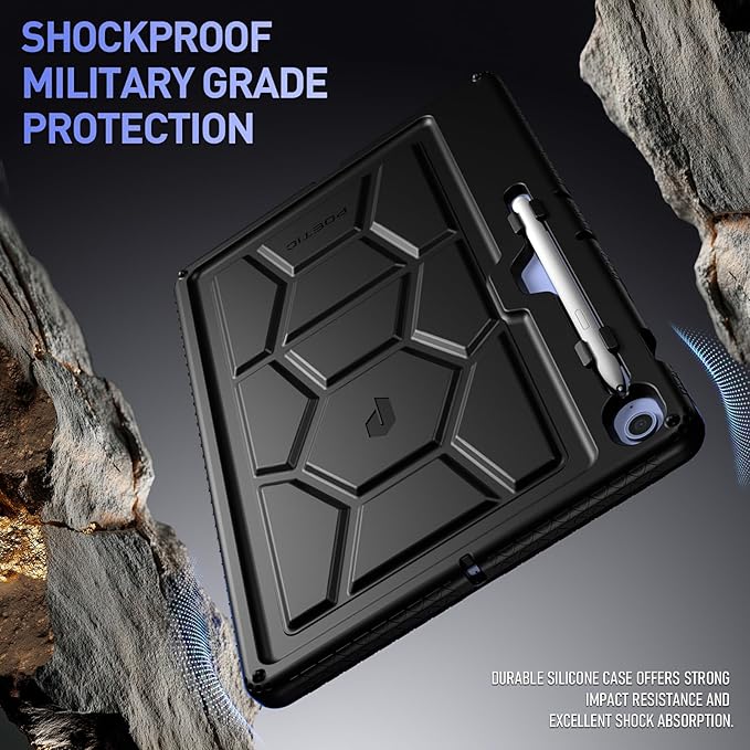 Poetic TurtleSkin Case for Samsung Galaxy Tab S10 FE Plus (2025 Release) 13.1 inch Case with S Pen Holder, Heavy Duty Shockproof Kids Friendly Protective Silicone Cover, Black