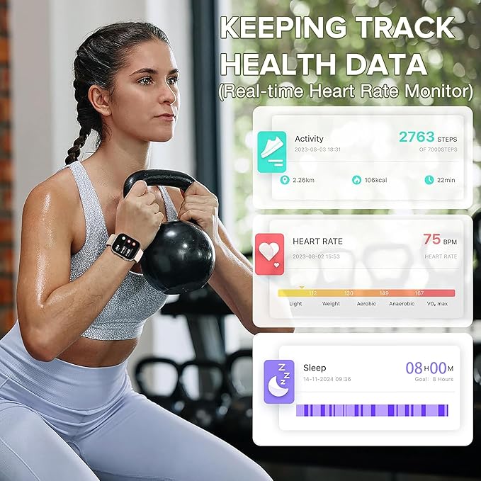 BRIBEJAT Smart Watch for Men Women (Make/Answer Call), HD 2.01'' Smartwatch IP68 Waterproof, Fitness Tracker Pedometer SpO2/Heart Rate/Sleep Monitor, Compatible with iPhone Samsung iOS Android Phone