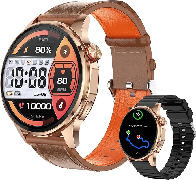 Smart Watches for Men,1.46" GPS Fitness Tracker (Make Calls/Answer), Heart Rate,AI,Bluetooth Call/Text Reply,Compass/Altitude/Barometer,100+ Sports Mode,Waterproof for Android iOS with 2 Straps