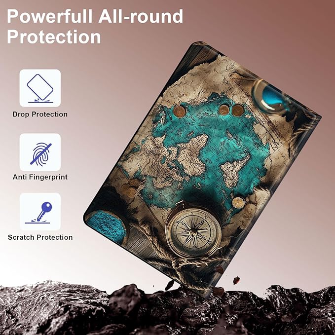 Case for Samsung Galaxy Tab S10 FE/ S9 FE 5G 10.9 Inch/Tab S9 11 Inch, Slim PU Leather Stand Cover with Auto Wake/Sleep, Multi-Angle Viewing & Shockproof, Ancient Map