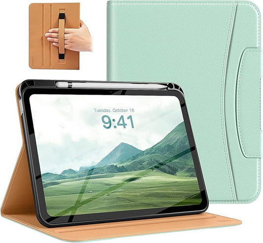 MoKo for iPad (A16) 11th Generation Case 11 inch 2025, iPad 10th Generation Case 10.9" 2022 with Pencil Holder & Pocket, Premium Leather Folio Stand Cover, Multiple Viewing Angles, Agave Green