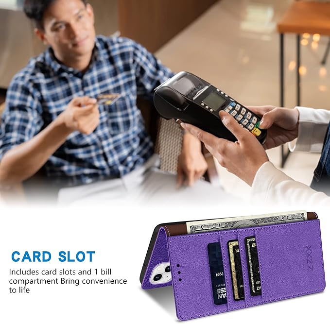 ZZXX for iPhone 15 Plus Wallet Case with [RFID Blocking] Card Slot Stand Strong Magnetic Leather Flip Fold Protective Phone Case for iPhone 15 Plus Case Wallet(Purple-6.7 inch)