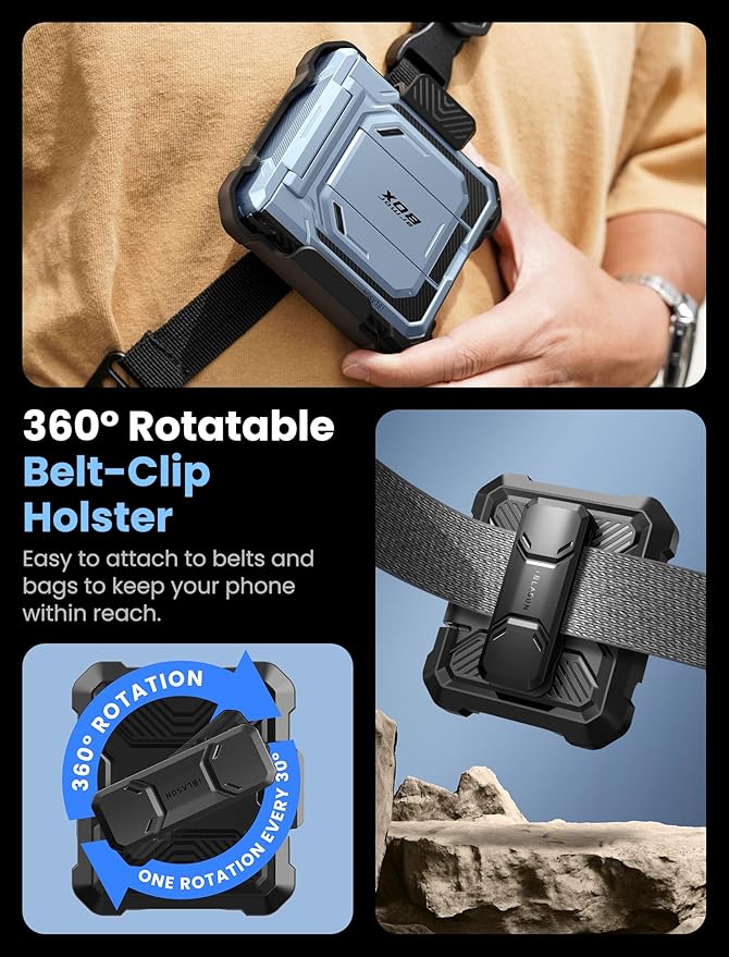 i-Blason for Samsung Galaxy Z Flip 7 Case with Stand, [Tempered Glass Screen Protector] [Hinge Protection] [Belt-Clip], Full-Body Military Protection Phone Case for Samsung Z Flip 7, Armorbox, Blue