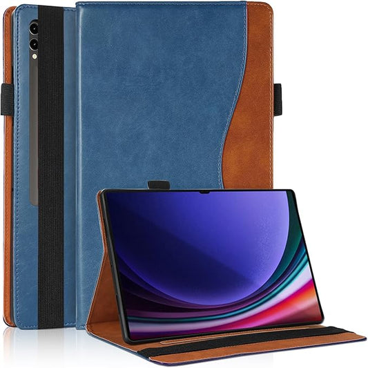 Case for Samsung Galaxy S10 Ultra 2024/Tab S9 Ultra 2023/ Tab S8 Ultra 2022 14.6 inch, Business PU Leather with Card Slot Pen Holder Multi-Angle Stand for Model SM-X920/X900/X910-Navy Blue