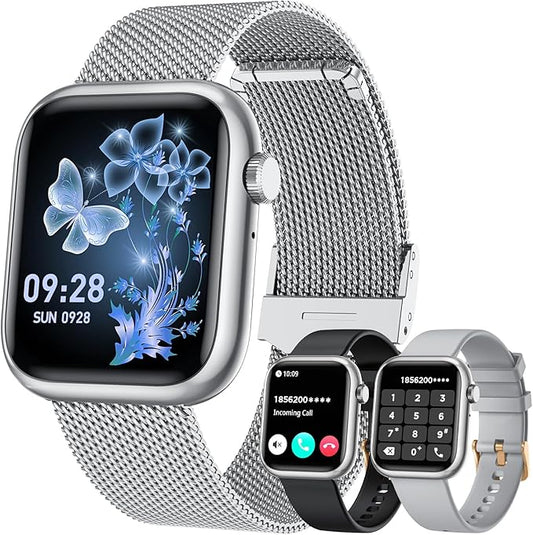 Smartwatch Women Fitness Tracker Watch: Silver Smart Watches for Women Make Answer Bluetooth Call Android Phones iPhone Compatible 123+ Sport Modes IP68 Waterproof Digital Pedometer Heart Rate Monitor