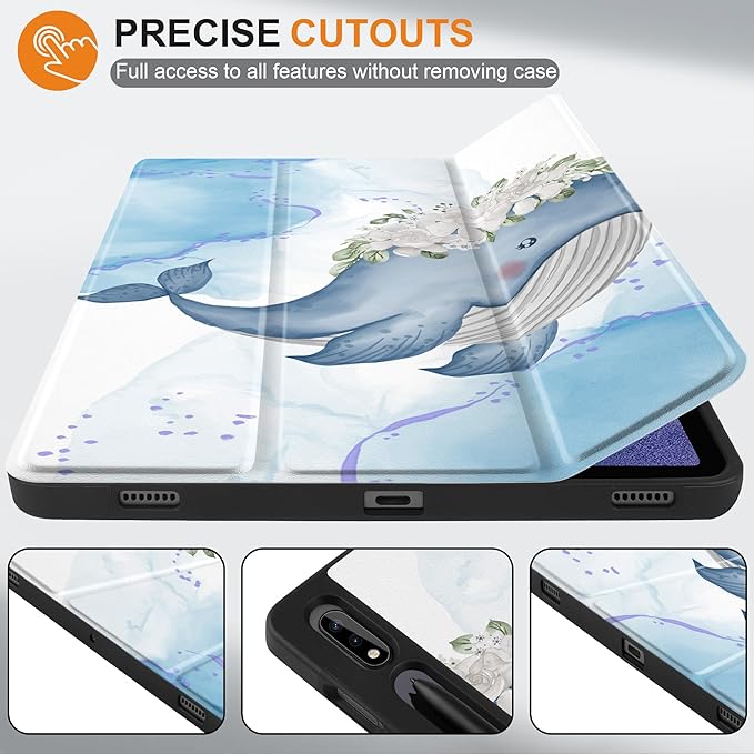 Case for Samsung Galaxy Tab S8 2022 & S7 2020, Shockproof Tablet Case for Samsung Tab S8/S7 11 inch with Auto Sleep/Wake & Trifold Stand & Soft TPU Back Cover, Flower Whale