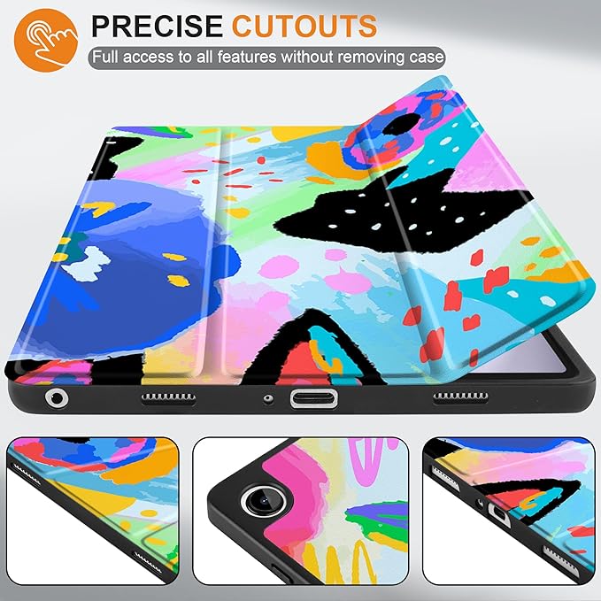 MEEgoodo Case for Samsung Galaxy Tab A9 Plus 11 inch Cover 2024 2023 with S Pen Holder, A9+ Smart Tablet Cases with Trifold Stand+Soft TPU Back Shell+Smart Auto Wake/Sleep, Colorful Painted Floral