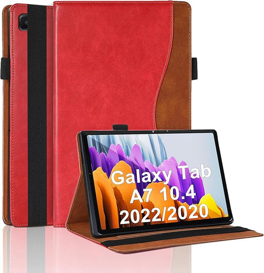 Case for Samsung Galaxy Tab A7 10.4'' 2022/2020 (Model SM-T500/503/505/507 Bussiness Premium Slim PU Leather Stand Folding Folio Cover with Card Slot Pen Holder-Red