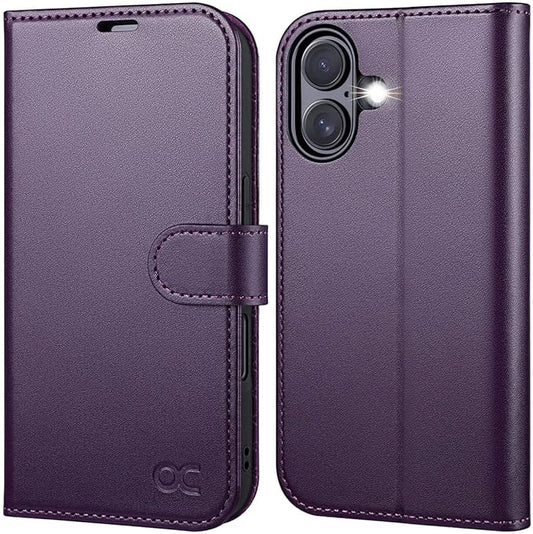 OCASE Compatible with iPhone 16 Wallet Case, PU Leather Flip Folio Case with Card Holders RFID Blocking Kickstand [Shockproof TPU Inner Shell] Phone Cover 6.1 Inch 2024, Dark Purple