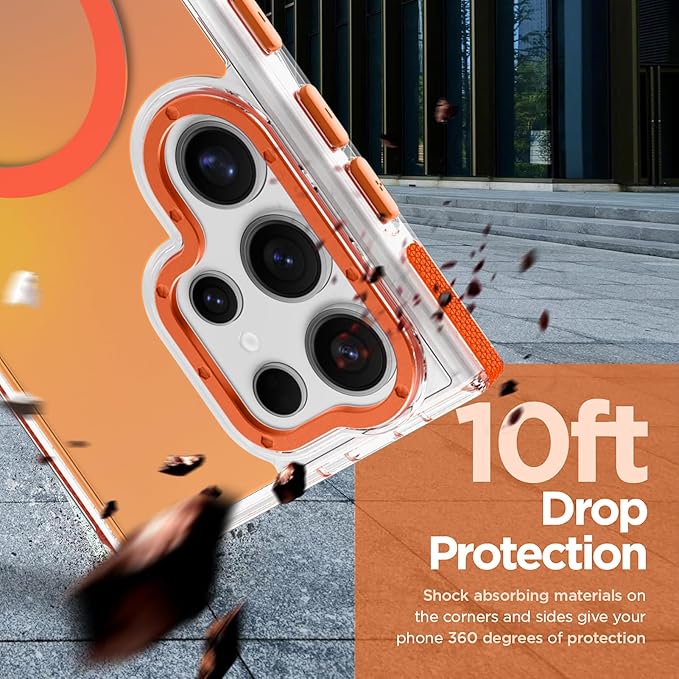 MOWIME Magnetic Case for Samsung Galaxy S24 Ultra [Compatible with Magsafe] [Cute Fashion Fluorescent Design] [1 Screen Protector] Slim Translucent Matte Case for Galaxy S24 Ultra 6.8", Orange