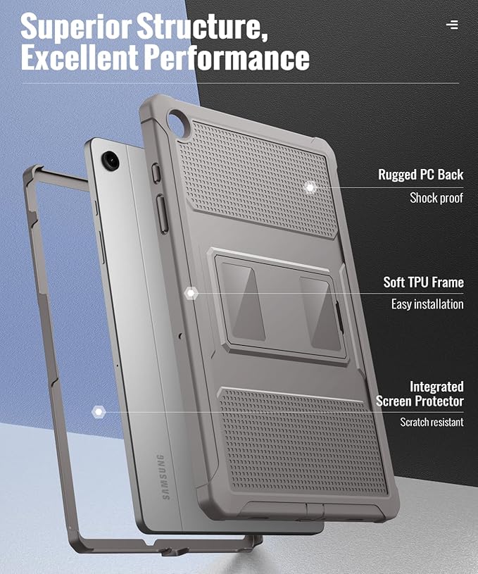 MoKo Case Fit Galaxy Tab A9 Plus 11-Inch 2023 (SM-X210/X216/X218), Shockproof Full Body Rugged Stand Back Cover Built-in Screen Protector Fit Galaxy Tab A9+ 11" 2023, Clay