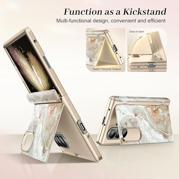 GVIEWIN for Samsung Galaxy Z Fold 7 Case Built-in HD Screen Protector [Compatible with Magsafe][Hidden Kickstand] Magnetic Full-Body Hinge Protection Slim Phone Case for Z Fold 7, Pearlescent/Gold