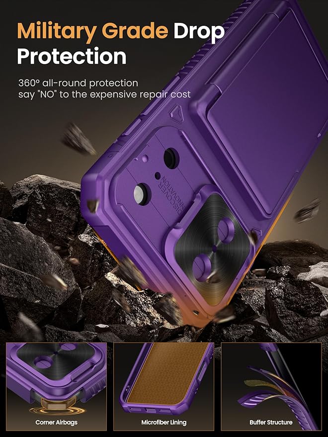 Vihibii for iPhone 17 Pro Max Case Wallet with Card Holder (4 Cards) [RFID Blocking] & Slide Camera Cover, Military Grade Drop Protection, Hard Back & Silicone Edge Phone Case 6.9" 2025, Dark Purple