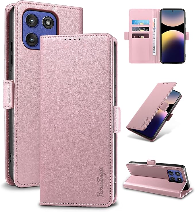 Wallet Flip Case for Moto G Stylus 5G (2025) - [RFID Blocking] Luxury PU Leather Card Holder Magnetic Phone Cover with Kickstand,Shockproof Protective Case,Pink