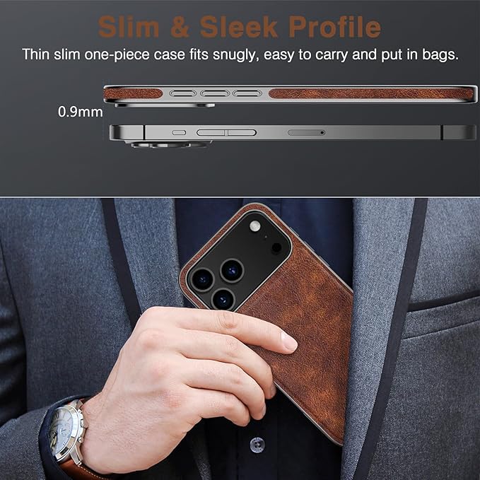 LOHASIC for iPhone 17 Pro Leather Case, Compatible with MagSafe, Vintage Elegant PU & Metal Bumper Trim, Protective Phone Cover Magnetic Case for iPhone17 Pro 6.3" 2025 - Retro Brown