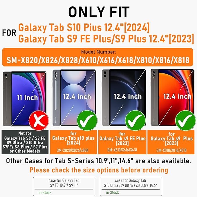 Case for Samsung Galaxy Tab S10+ Plus 2024 / S9 FE+ Plus/ S9+ Plus 12.4 Inch 2023 Magnetic Multi-Angle Leather Folio Stand Shell Folio with Card Holder Galaxy Tab S9+/S9 FE+ - Purple