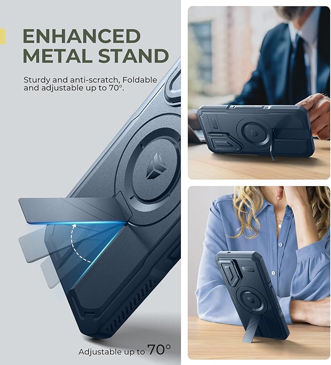 Dexnor for Samsung Galaxy S25 Plus Case with Camera Cover & Adjustable Kickstand & Built-in Screen Protector, Magnetic Rugged Shockproof Bumper Cases Heavy-Duty Protective Cover (2025),Navy Blue