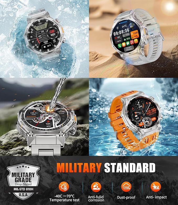 Smart Watch for Men,800mAh Large Battery/1.75" HD Smart Watches with LED Flashlight for Android/iOS (Bluetooth Call Answer/Calls) Fitness Tracker with Heart Rate/Sleep Tracking