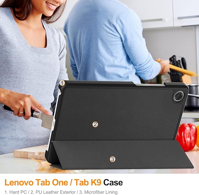 Case for Lenovo Tab One 8.7'' / Tab K9 Case, Folding Folio Ultra-Thin PU Leather Stand Case Cover with Auto Wake/Sleep for Lenovo Tab K9 8.7 Inch Black