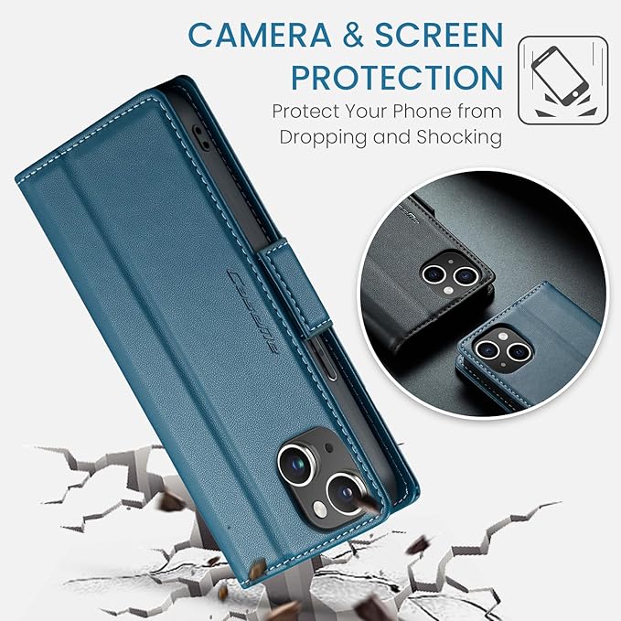 for iPhone 15 Plus Case, Premium PU Leather Wallet Case Flip Cover with [RFID Blocking][Card Holder][Stand Function] Shockproof Protective for iPhone 15 Plus, Blue