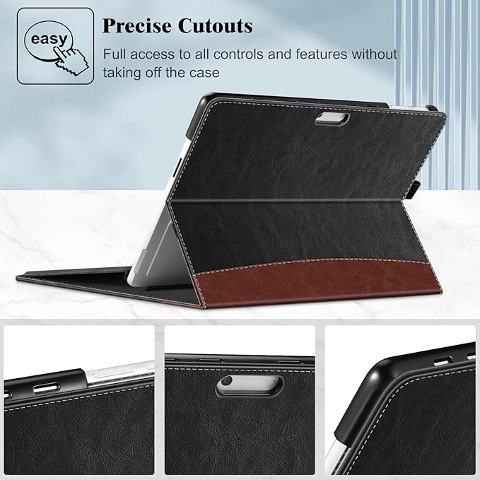 Fintie Case for 13 Inch Microsoft Surface Pro 11/10/9 - Multiple Angle Viewing Portfolio Business Cover with Pocket & Stylus Holder, Compatible with Type Cover Keyboard (black/brown)