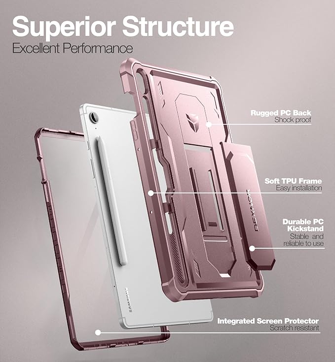 Dexnor Case for Samsung Galaxy Tab S10 Lite /S10 FE/S9 FE 10.9 Inch(2025/2023), [Built in Screen Protector & Kickstand] with Pen Holder Heavy Duty Full Body Cover for S9 FE 5G Tablet Case -Pink