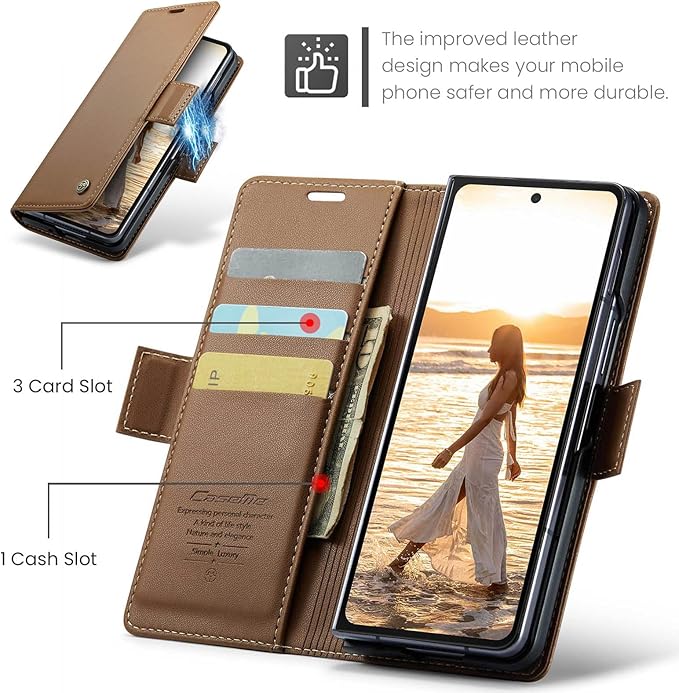 for Samsung Galaxy Z Fold 6 Case, Premium PU Leather Wallet Case Flip Cover with [RFID Blocking][Card Holder][Stand Function] Shockproof Protective for Samsung Galaxy Z Fold 6, Brown