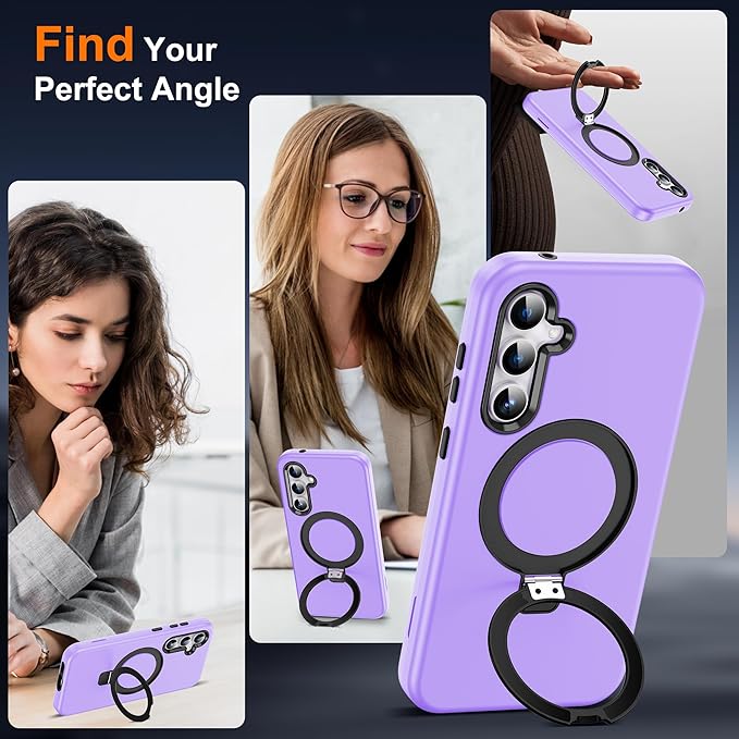 Designed for Samsung Galaxy S23 Plus Case with Magnetic Ring Stand [Compatible with Mag-Safe][Military Grade Drop Protection][Build in Kickstand] S23 Plus Phone Case 6.6",Light Purple