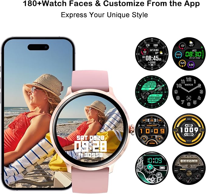 BRIBEJAT Smart Watch for Women, HD 1.20" Smartwatch Zinc Alloy Case, Fitness Tracker with SpO2/Heart Rate/Sleep Monitor, Waterproof Activity Tracker Pedometer Compatible with iOS Android