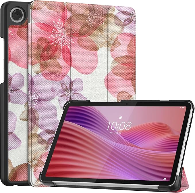 Case for Lenovo Tab One 8.7'' / Tab K9, Folding Folio Ultra-Thin PU Leather Stand Case Cover with Auto Wake/Sleep for Lenovo Tab K9 8.7 Inch Flower