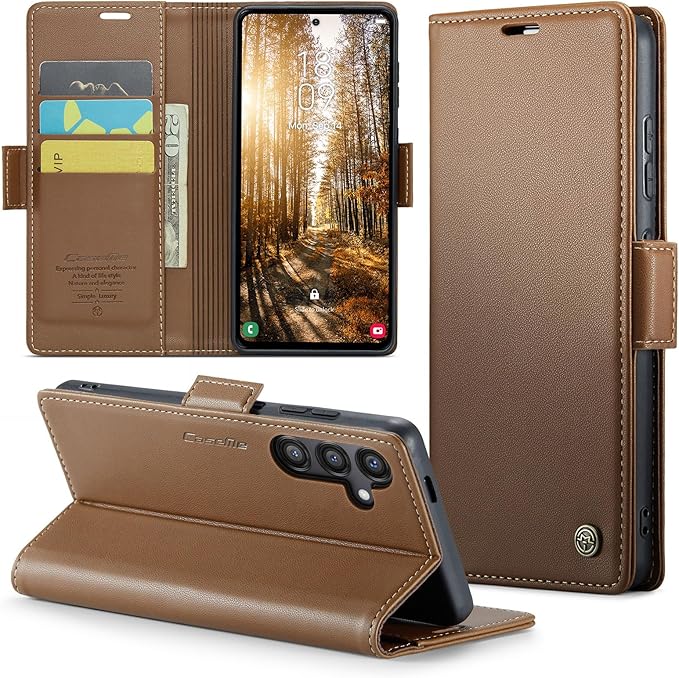 for Samsung Galaxy S24 FE Case, Premium PU Leather Wallet Case Flip Cover with [RFID Blocking][Card Holder][Stand Function] Shockproof Protective for Samsung Galaxy S24 FE, Brown