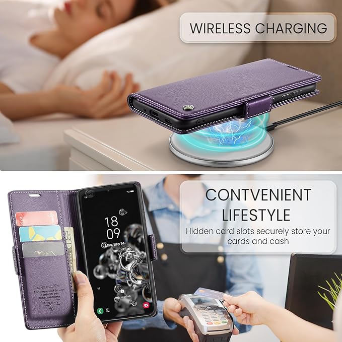 Case for Samsung Galaxy S20 Ultra Wallet Case, RFID Blocking PU Leather Flip Folio Cover Card Holder Kickstand Shockproof Phone Case Compatible with Samsung Galaxy S20 Ultra, Purple