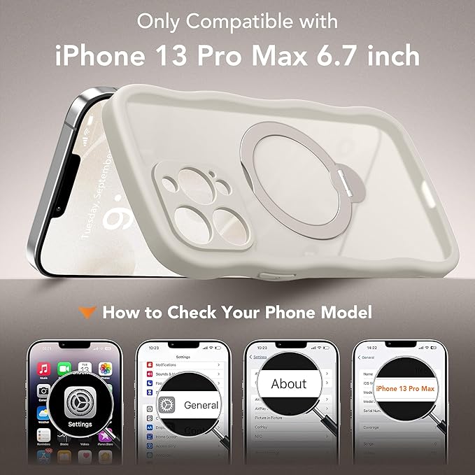 GolbinBox for iPhone 13 Pro Max Case for Women,[Compatible with Magsafe][360° Spin Magnetic Stand][Cute Wave Edge][Military-Grade Protection] Translucent Matte Phone Case for iPhone 13 ProMax, Stone