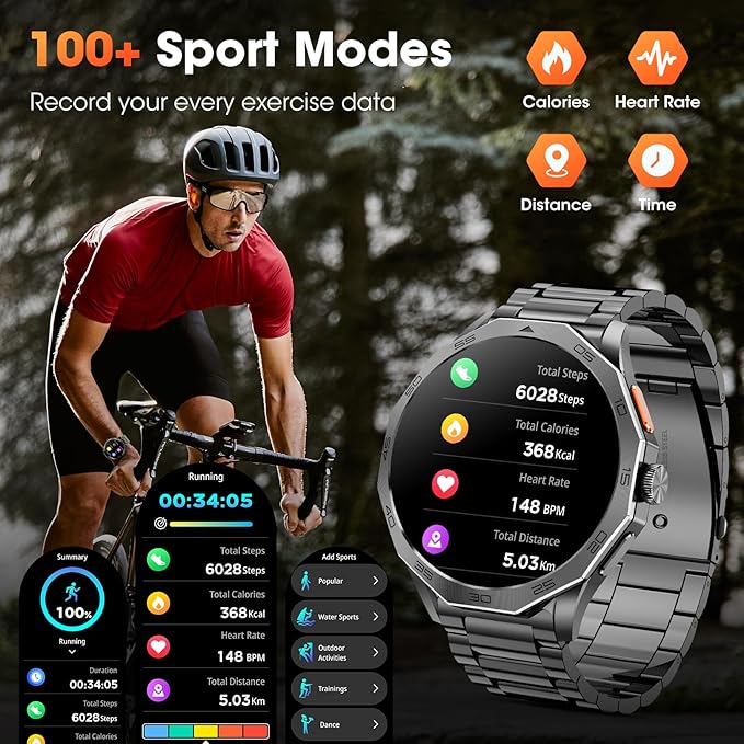 Military Smart Watch for Men 1.85" HD Ultra Screen Touch Screen 710mAh Battery Smart Watches for Android iOS （Bluetooth Call Answer/Dial Calls） Fitness Tracker with 100+ Sports