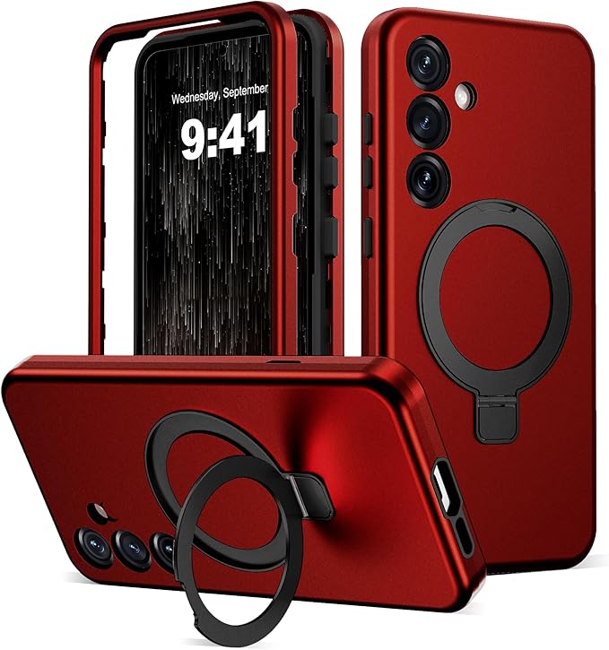 Designed for Samsung Galaxy S25 Plus Case with Magnetic Ring Stand [Compatible with Mag-Safe][Military Grade Drop Protection][Build in Kickstand] Shockproof Galaxy S25+ Phone Case 6.7",Red