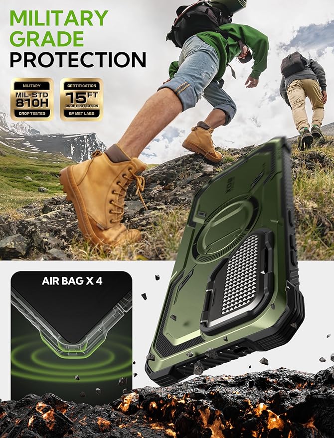 i-Blason Armorbox for Samsung Galaxy S25 Ultra Case MagSafe with Camera Cover Stand [Military Protection] Full-Body Heavy Duty Magnetic Phone Case with Screen Protector for S25 Ultra 6.9 inch, Green