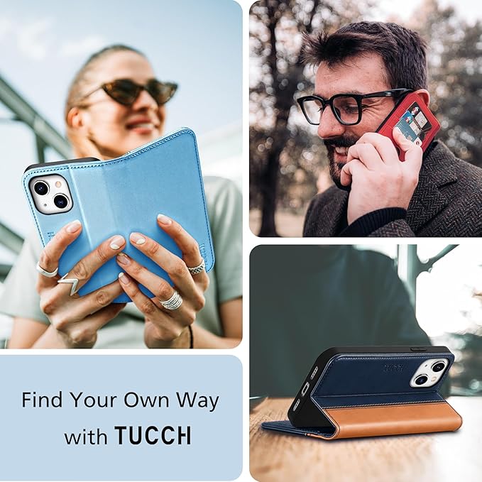 TUCCH Case Wallet for iPhone 14 6.1", [3 Card Holder] Slots [RFID Blocking] Stand Flip Folio PU Leather Cover, with [TPU Shockproof Interior Case] Compatible with iPhone 14 2022, Classic Black