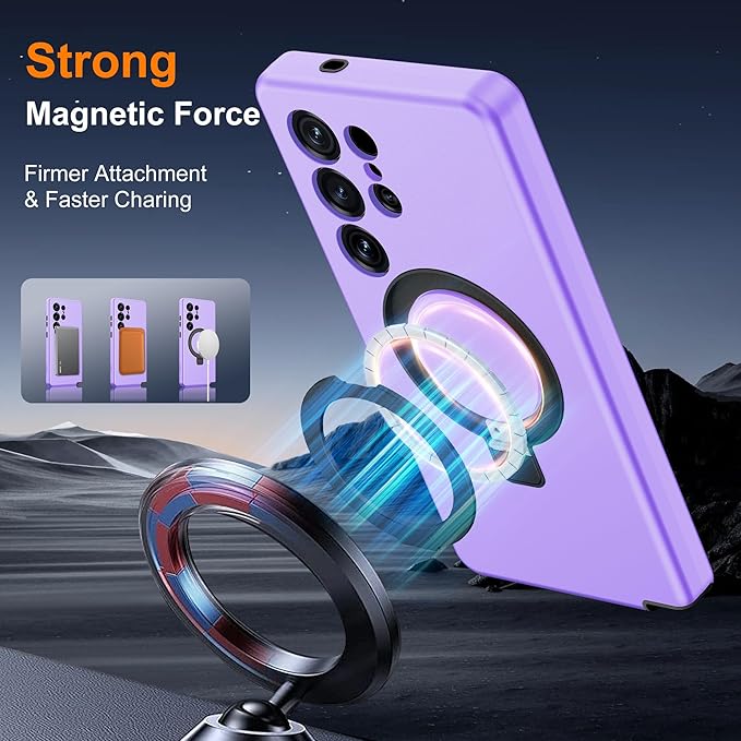 Designed for Samsung Galaxy S25 Ultra Case with Magnetic Ring Stand [Compatible with Mag-Safe][Military Grade Drop Protection][Build in Kickstand] S25 Ultra Phone Case 6.9",Light Purple