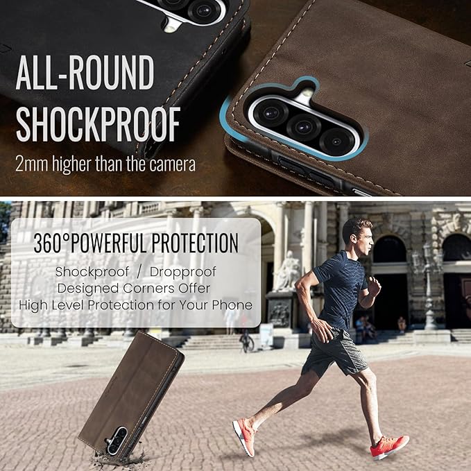 for Samsung Galaxy A26 Case, Flip Wallet Leather Case with Card Holder Magnetic Closure Shockproof Kickstand Protective Phone Cases Cover for Galaxy A26, Coffee