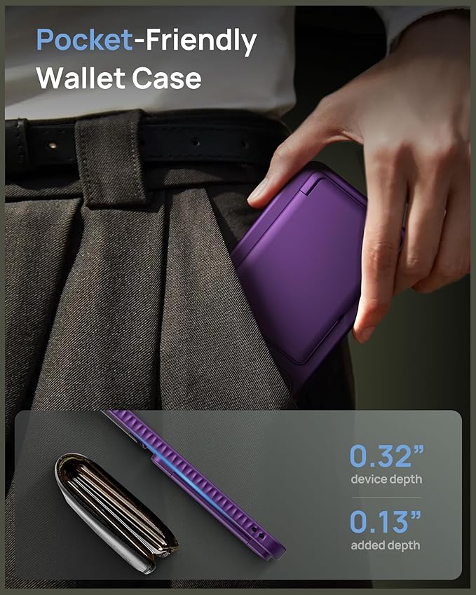 for Samsung Galaxy S25+ Plus Case, Built-in Card Holder & Stand & Lens Cover, Military Grade Drop Tested Soft Silicone Edge Rugged Protective Wallet Phone Case for S25+ Plus 6.7" 2025, Purple