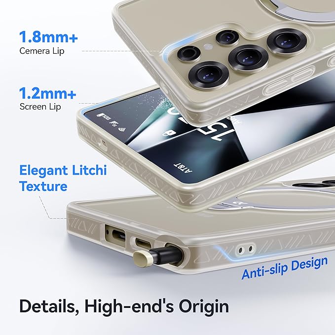 CASEKOO Patented 360° Spin Magnetic Stand for Samsung Galaxy S25 Ultra Case [18FT Military Drop Protection] [Compatible with MagSafe] Translucent Slim S25 Ultra Case 6.9'' 2025, Translucent White