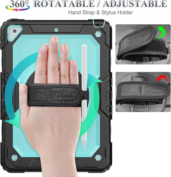 SEYMAC stock Case for iPad Air 3 2019 / Pro 10.5'' with Screen Protector Pen Holder [360° Rotate Hand Strap/Stand], Drop-Proof Case (Brightblue+Black)